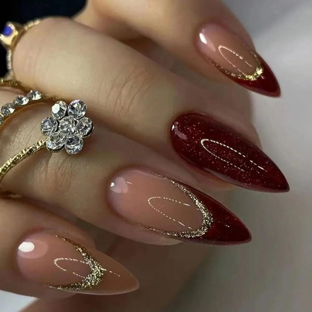 24Pcs Long Almond False Nails Set DIY Manicure-3