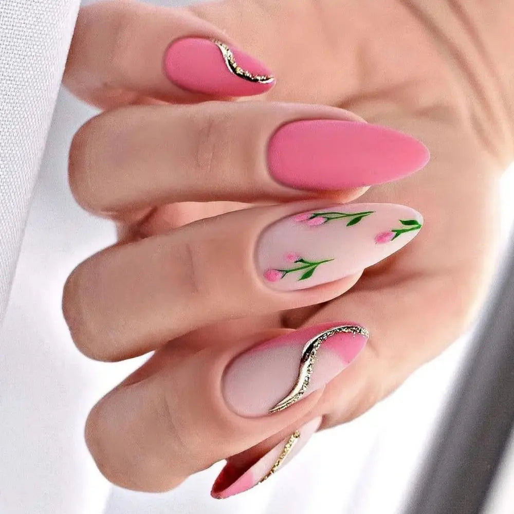 24Pcs Long Almond False Nails Set DIY Manicure-11