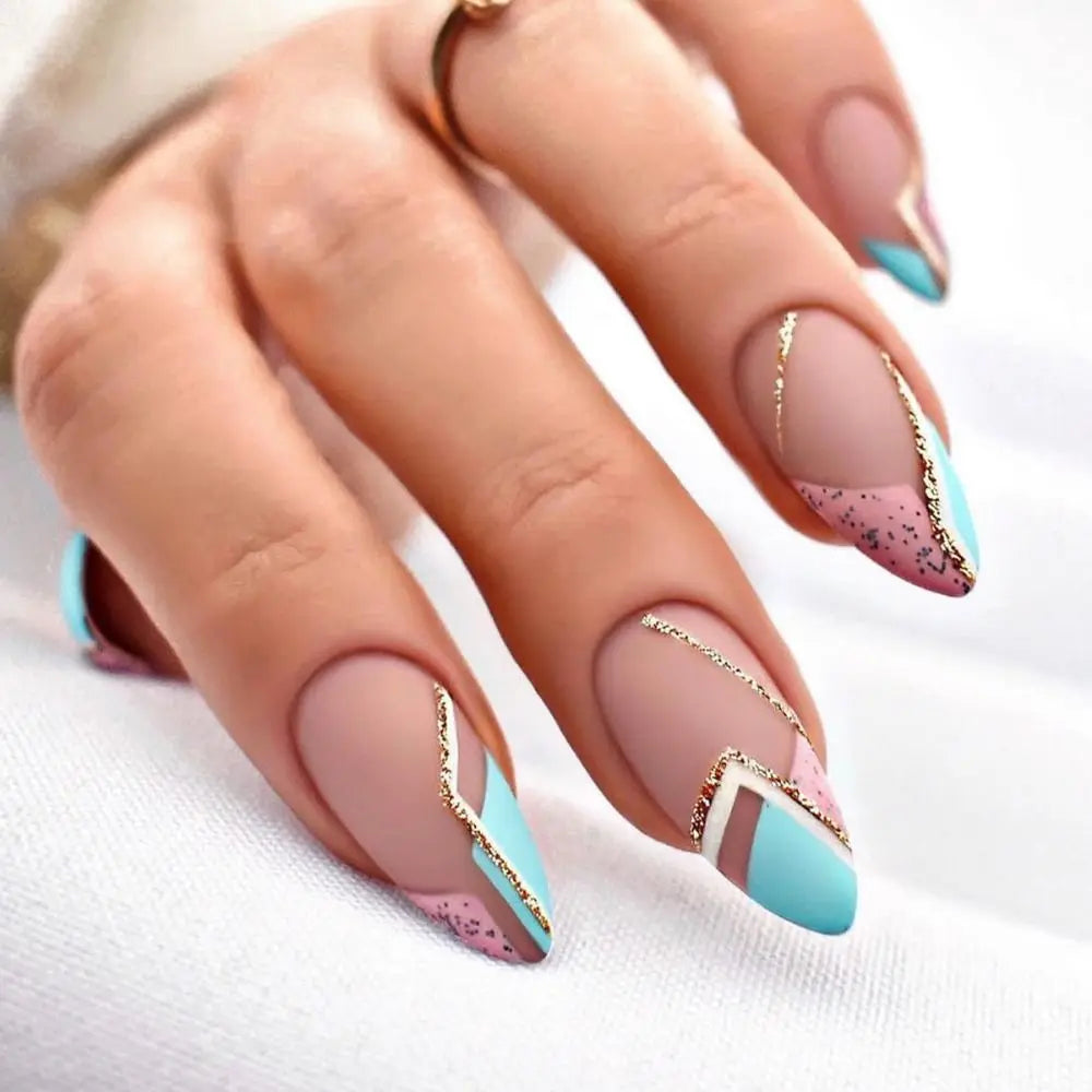 24Pcs Long Almond False Nails Set DIY Manicure-12