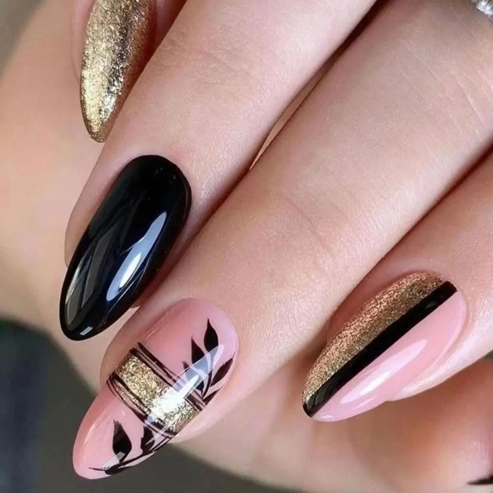 24Pcs Long Almond False Nails Set DIY Manicure-35