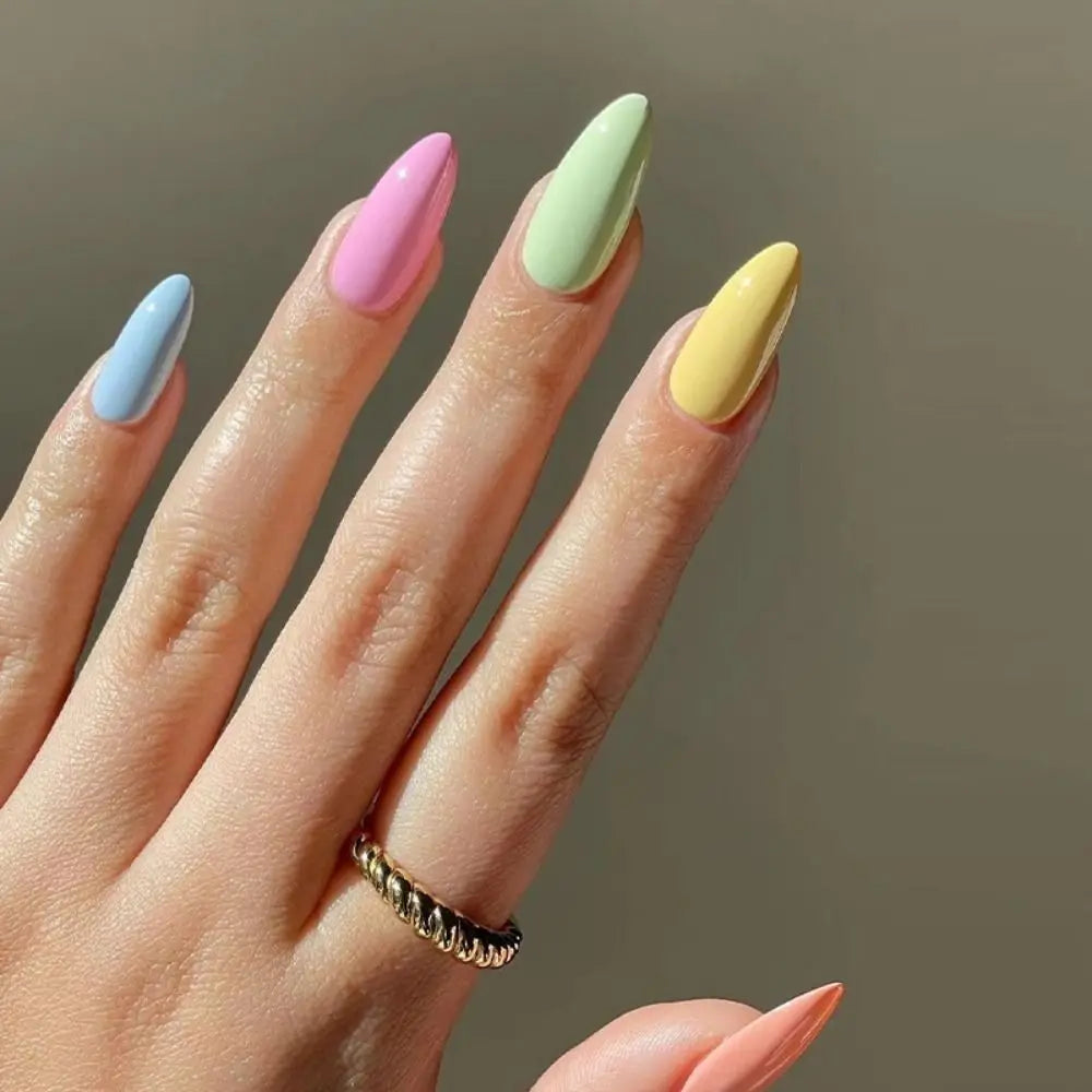 24Pcs Long Almond False Nails Set DIY Manicure-19