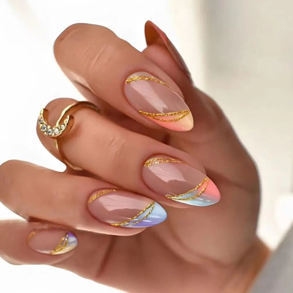 24Pcs Long Almond False Nails Set DIY Manicure-24