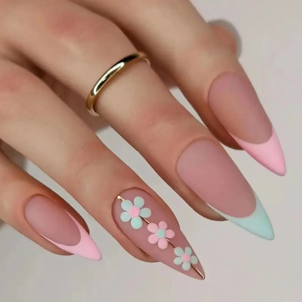24Pcs Long Almond False Nails Set DIY Manicure-27