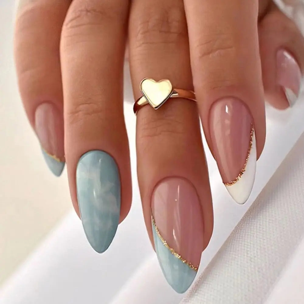 24Pcs Long Almond False Nails Set DIY Manicure-31
