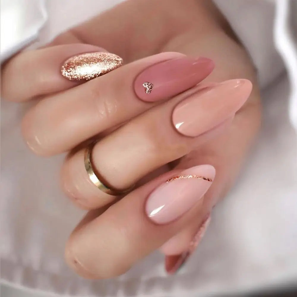 24Pcs Long Almond False Nails Set DIY Manicure-10