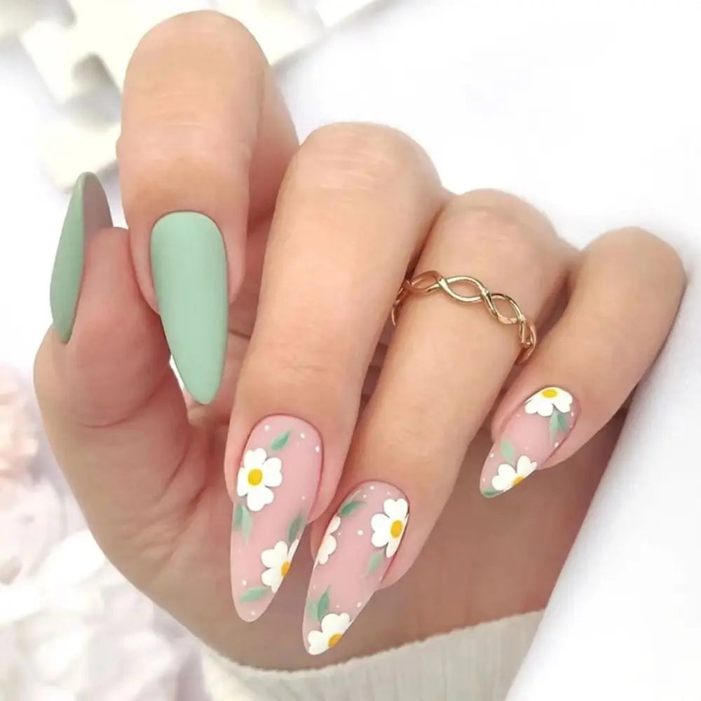24Pcs Long Almond False Nails Set DIY Manicure-45