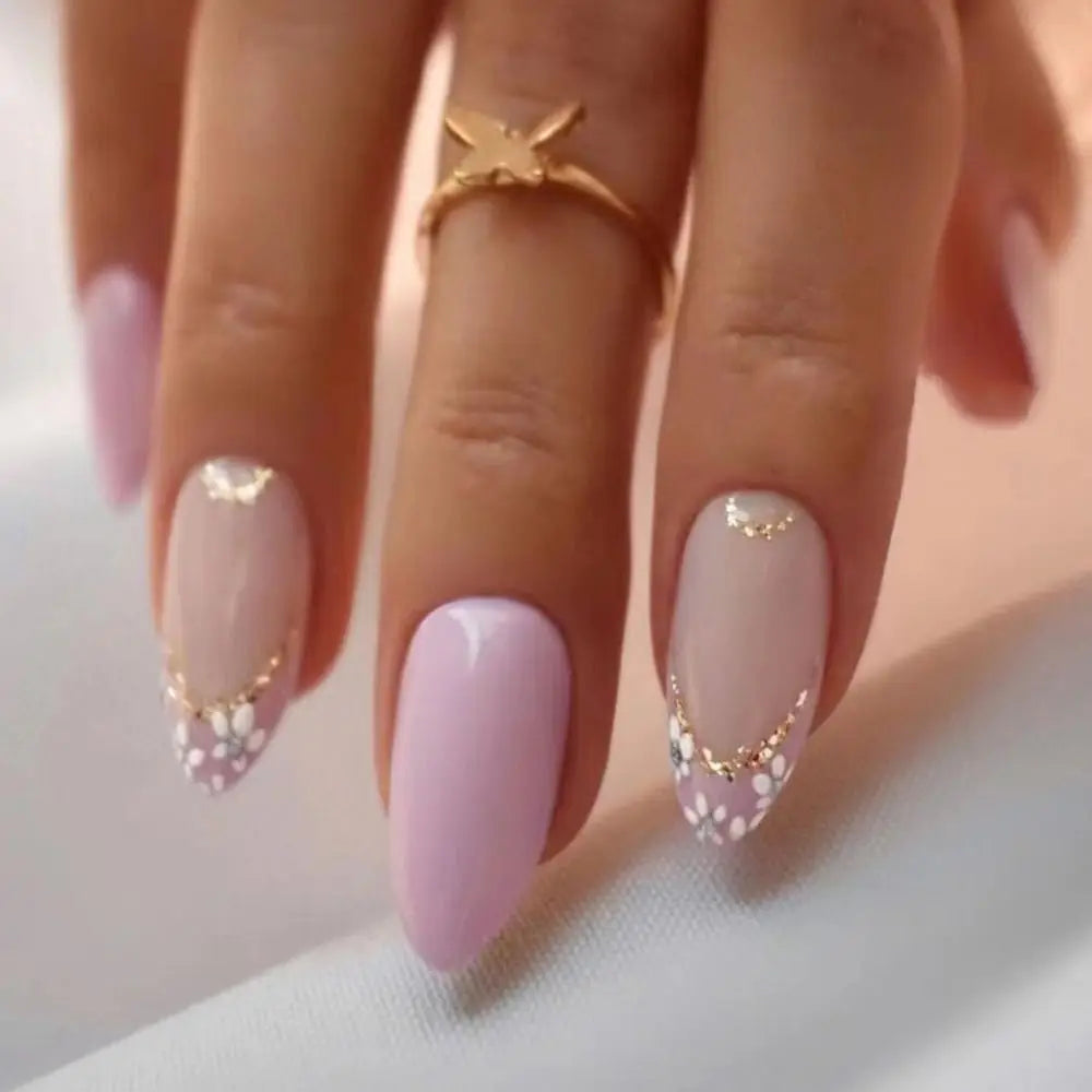 24Pcs Long Almond False Nails Set DIY Manicure-54