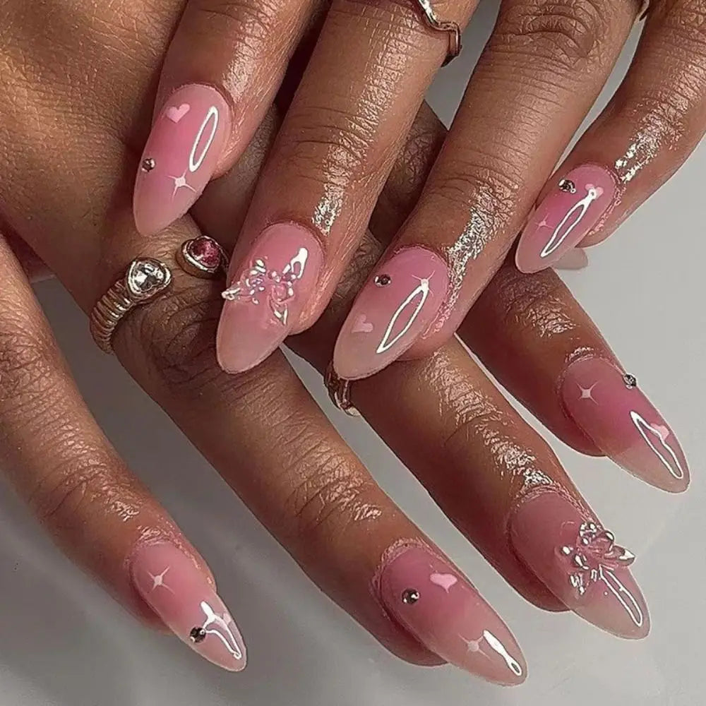 24Pcs Long Almond False Nails Set DIY Manicure-55