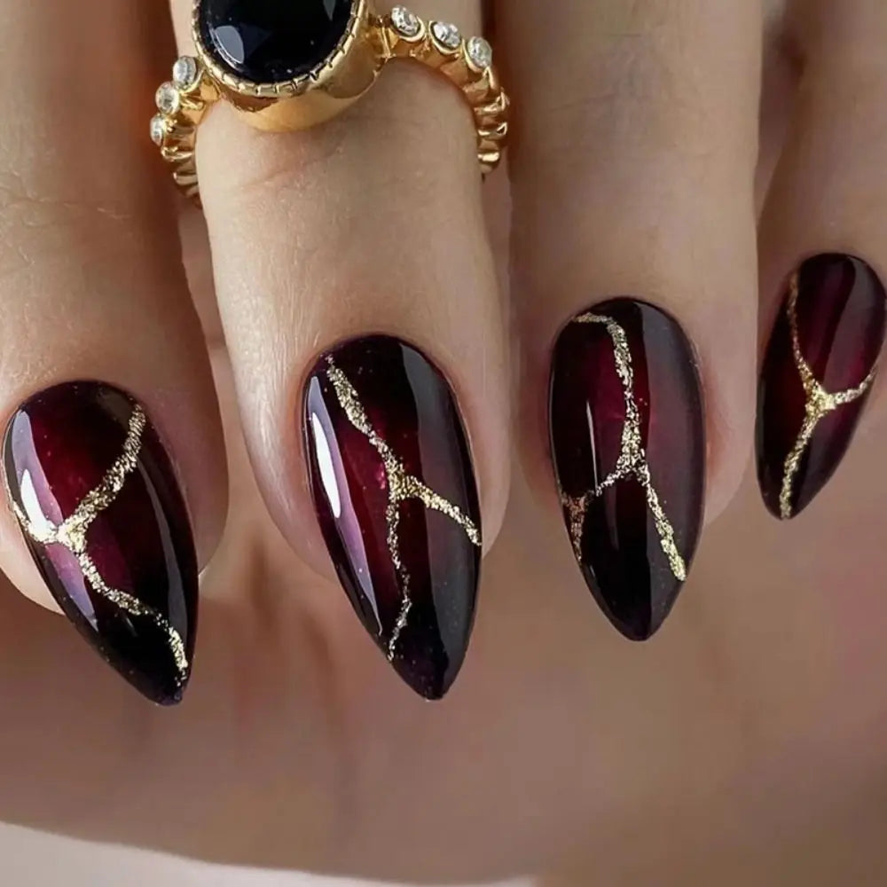 24Pcs Long Almond False Nails Set DIY Manicure-25