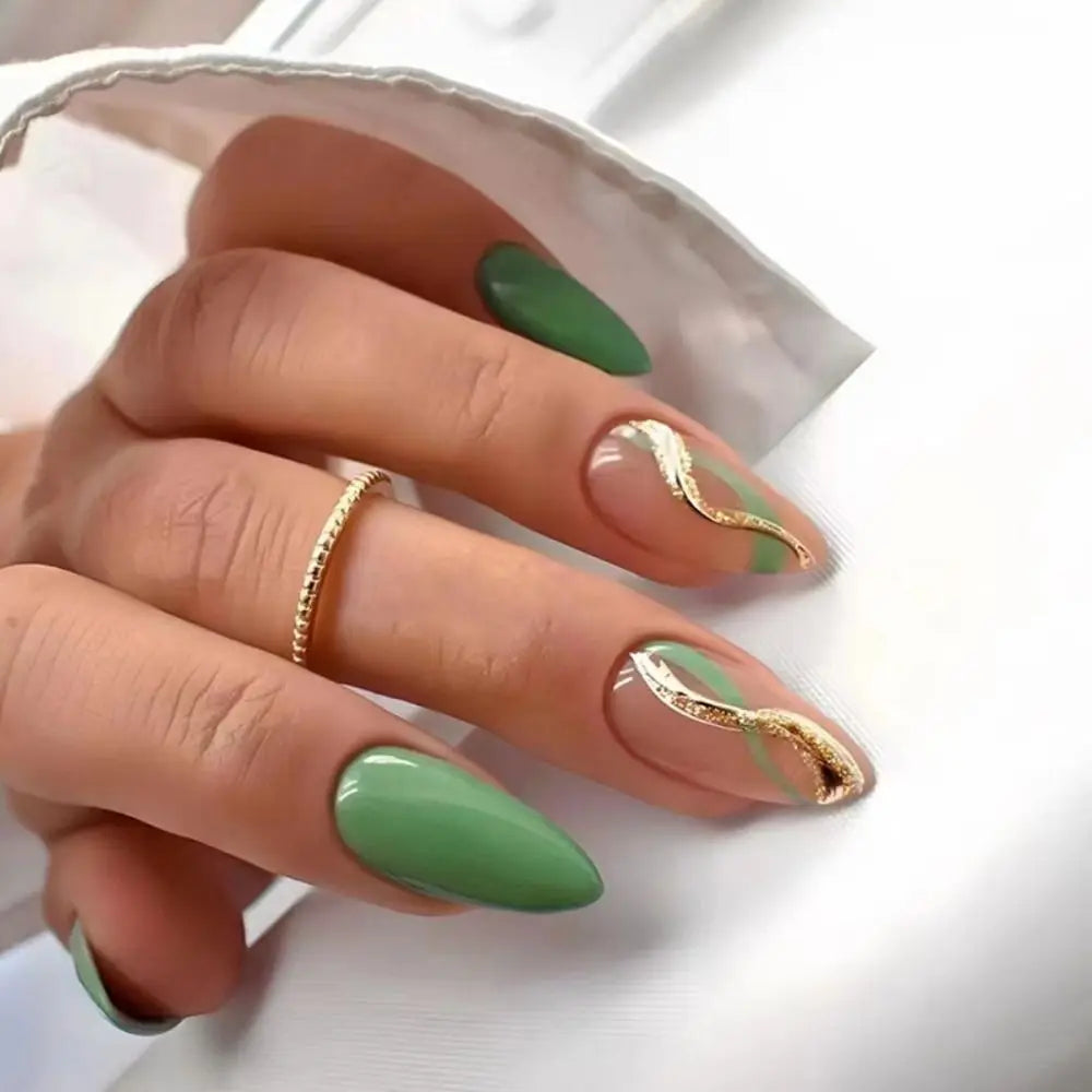24Pcs Long Almond False Nails Set DIY Manicure-44