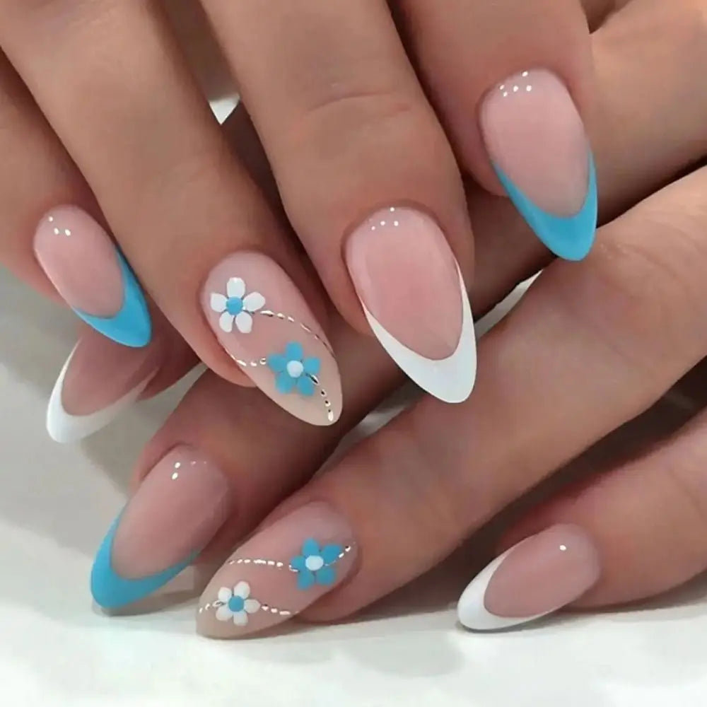 24Pcs Long Almond False Nails Set DIY Manicure-42