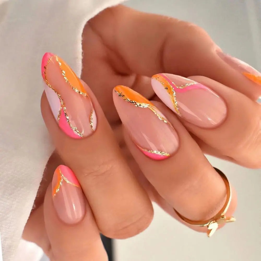 24Pcs Long Almond False Nails Set DIY Manicure-9
