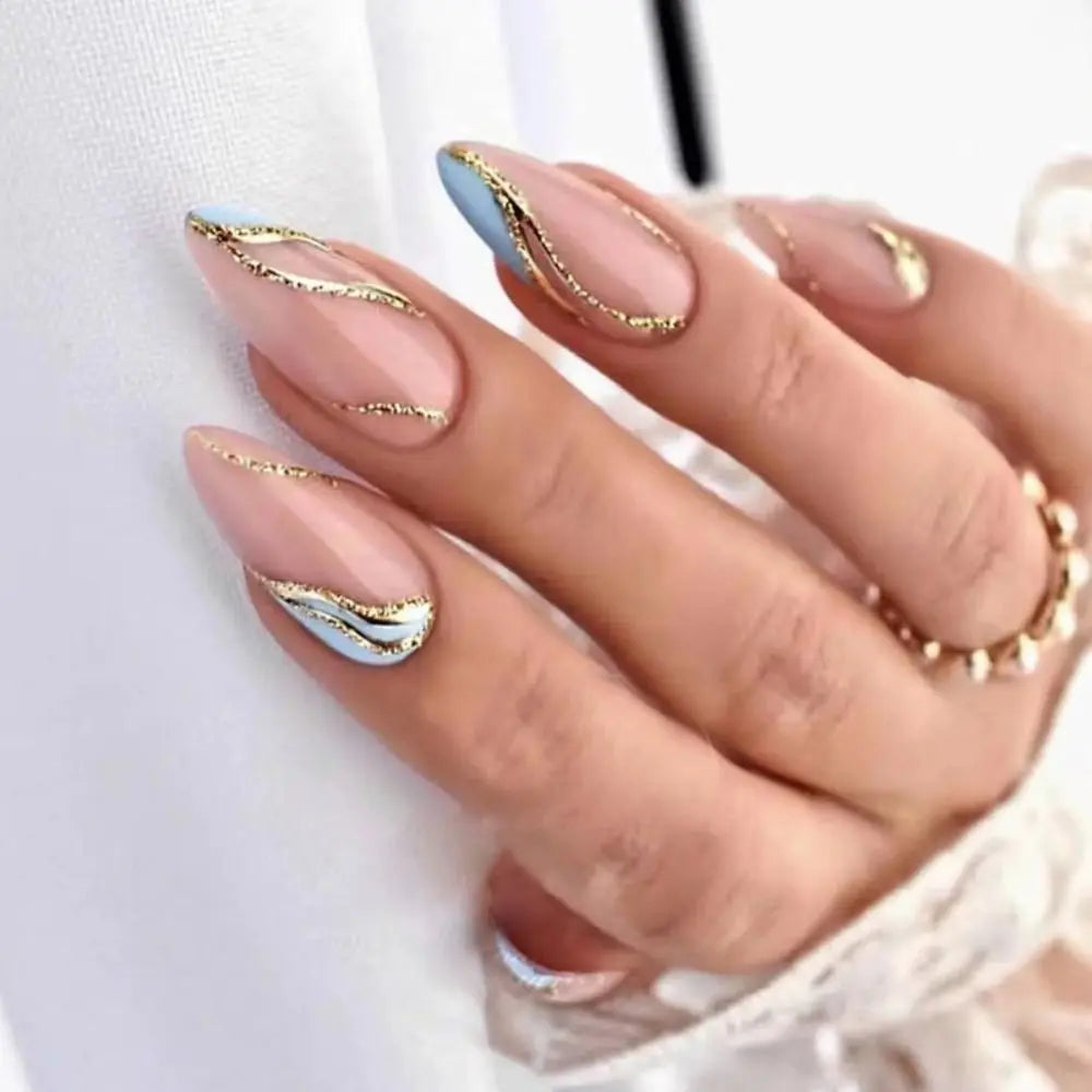24Pcs Long Almond False Nails Set DIY Manicure-39