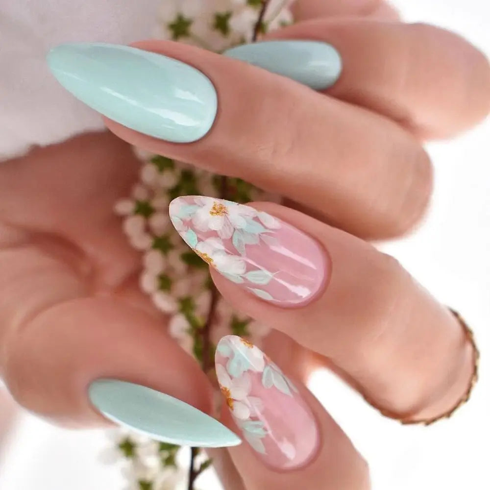 24Pcs Long Almond False Nails Set DIY Manicure-15