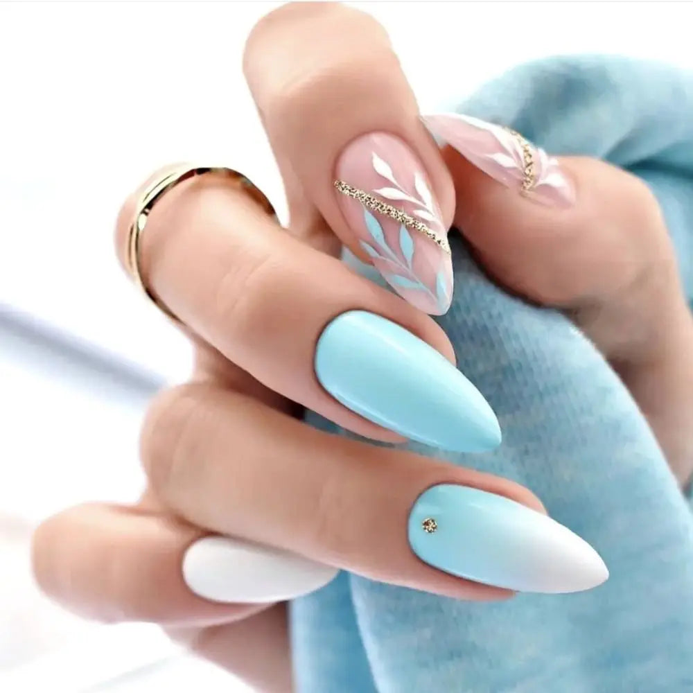 24Pcs Long Almond False Nails Set DIY Manicure-8