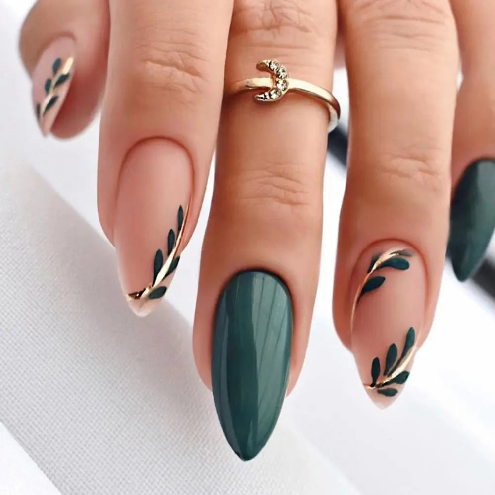 24Pcs Long Almond False Nails Set DIY Manicure-34