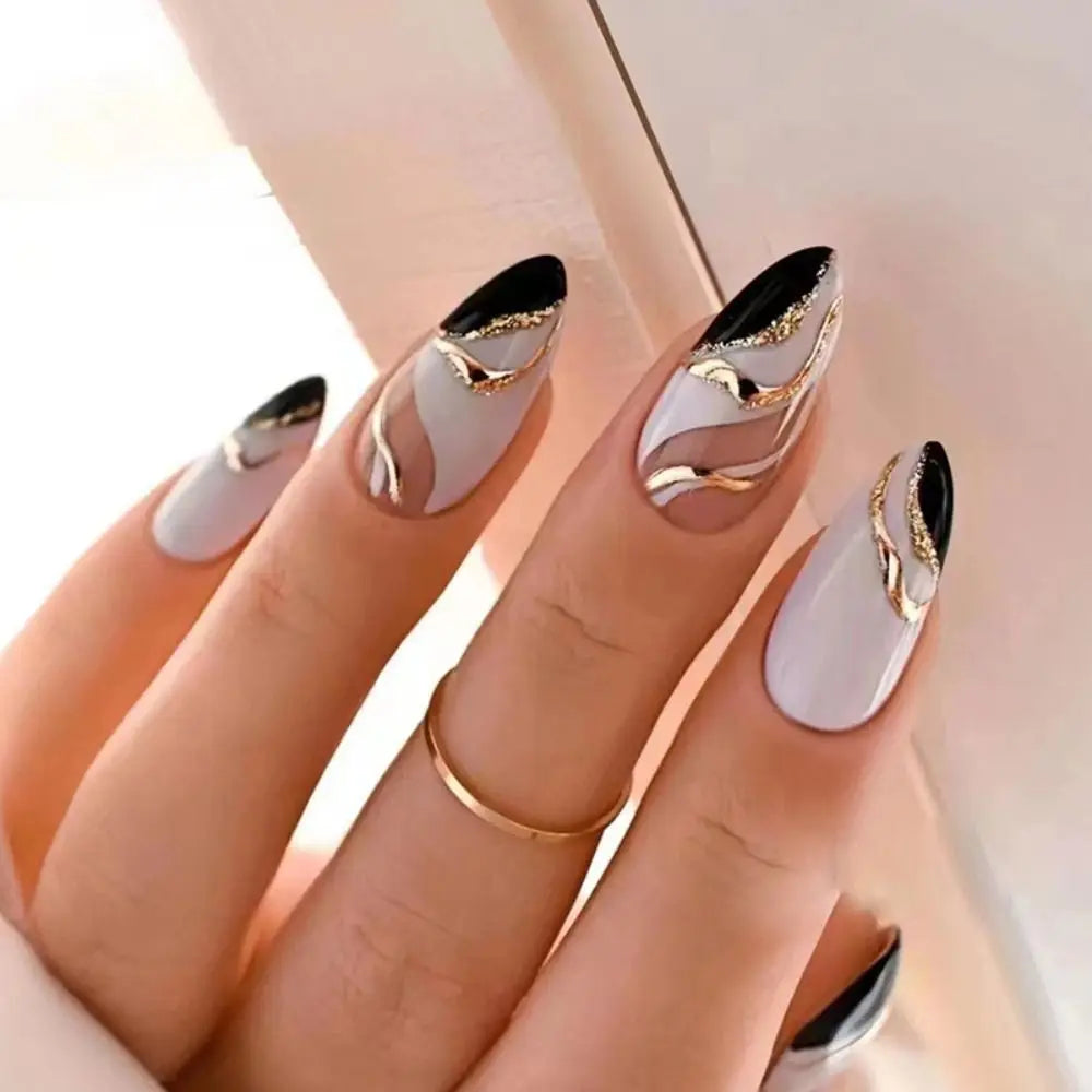 24Pcs Long Almond False Nails Set DIY Manicure-22