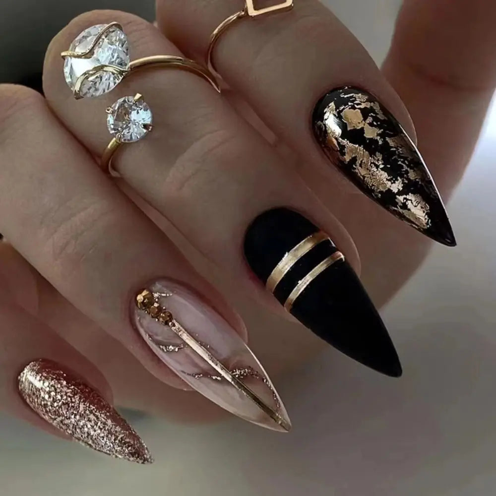 24Pcs Long Almond False Nails Set DIY Manicure-29