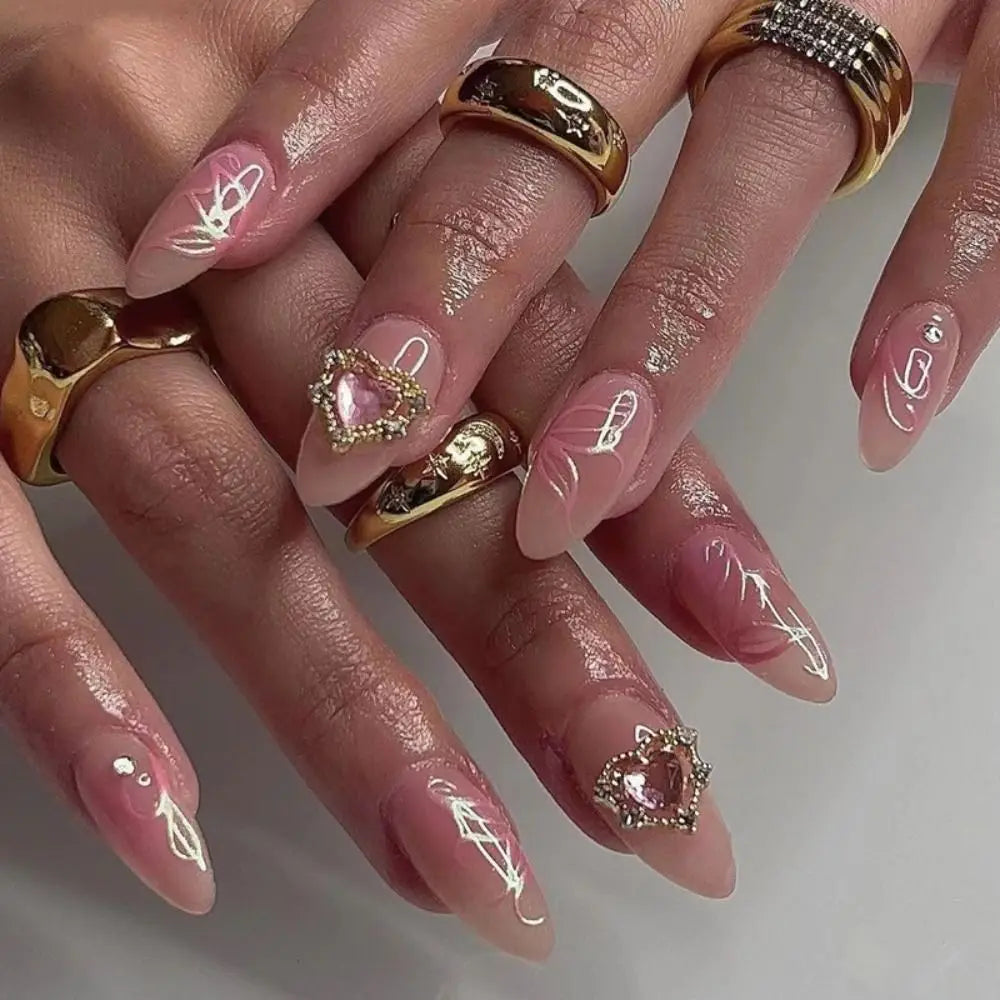 24Pcs Long Almond False Nails Set DIY Manicure-56