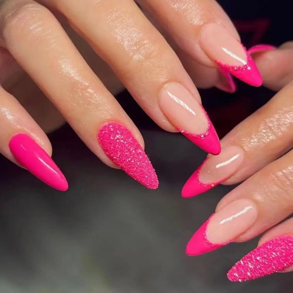 24Pcs Long Almond False Nails Set DIY Manicure-6