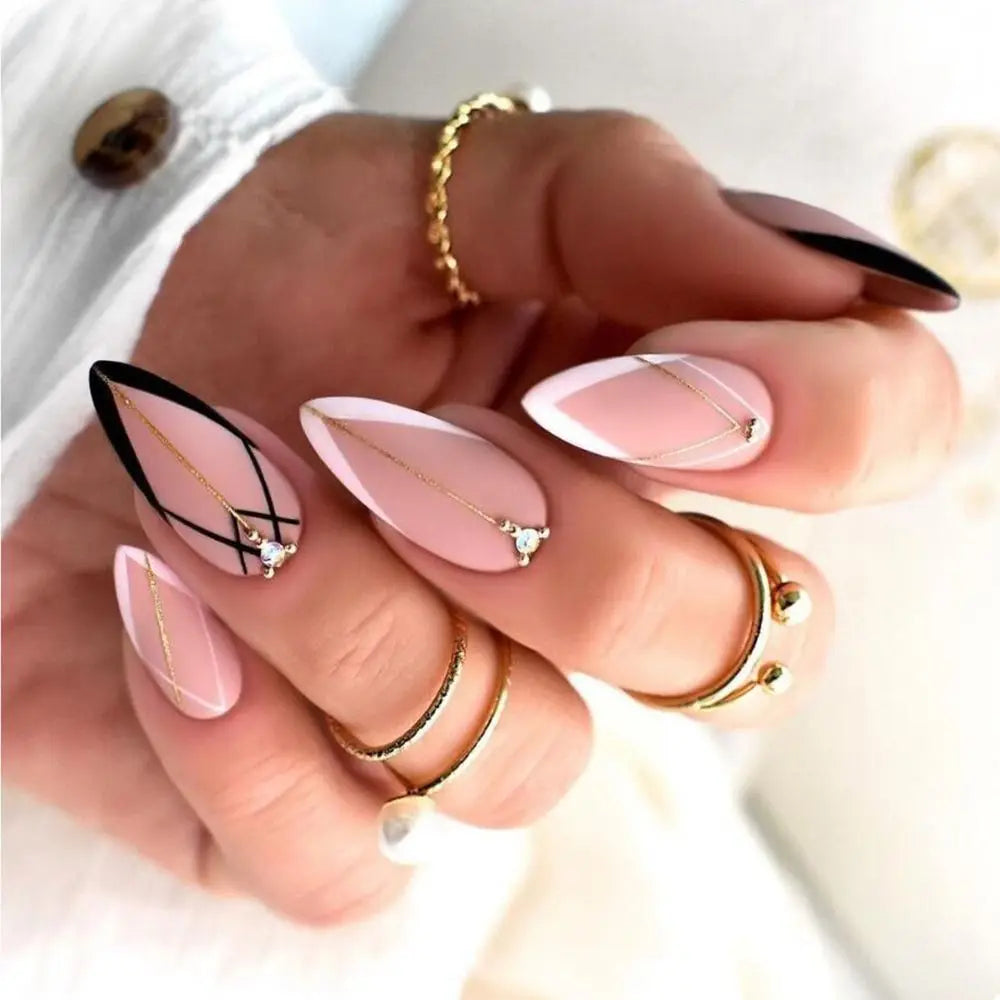 24Pcs Long Almond False Nails Set DIY Manicure-7