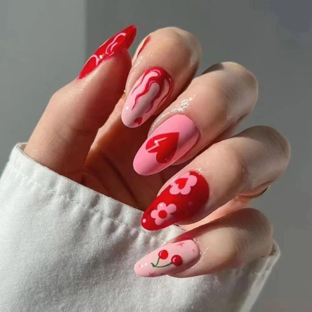 24Pcs Long Almond False Nails Set DIY Manicure-47