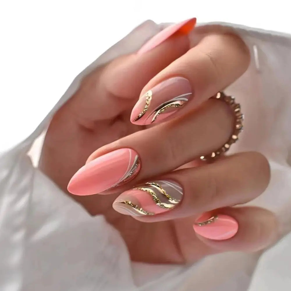 24Pcs Long Almond False Nails Set DIY Manicure-13