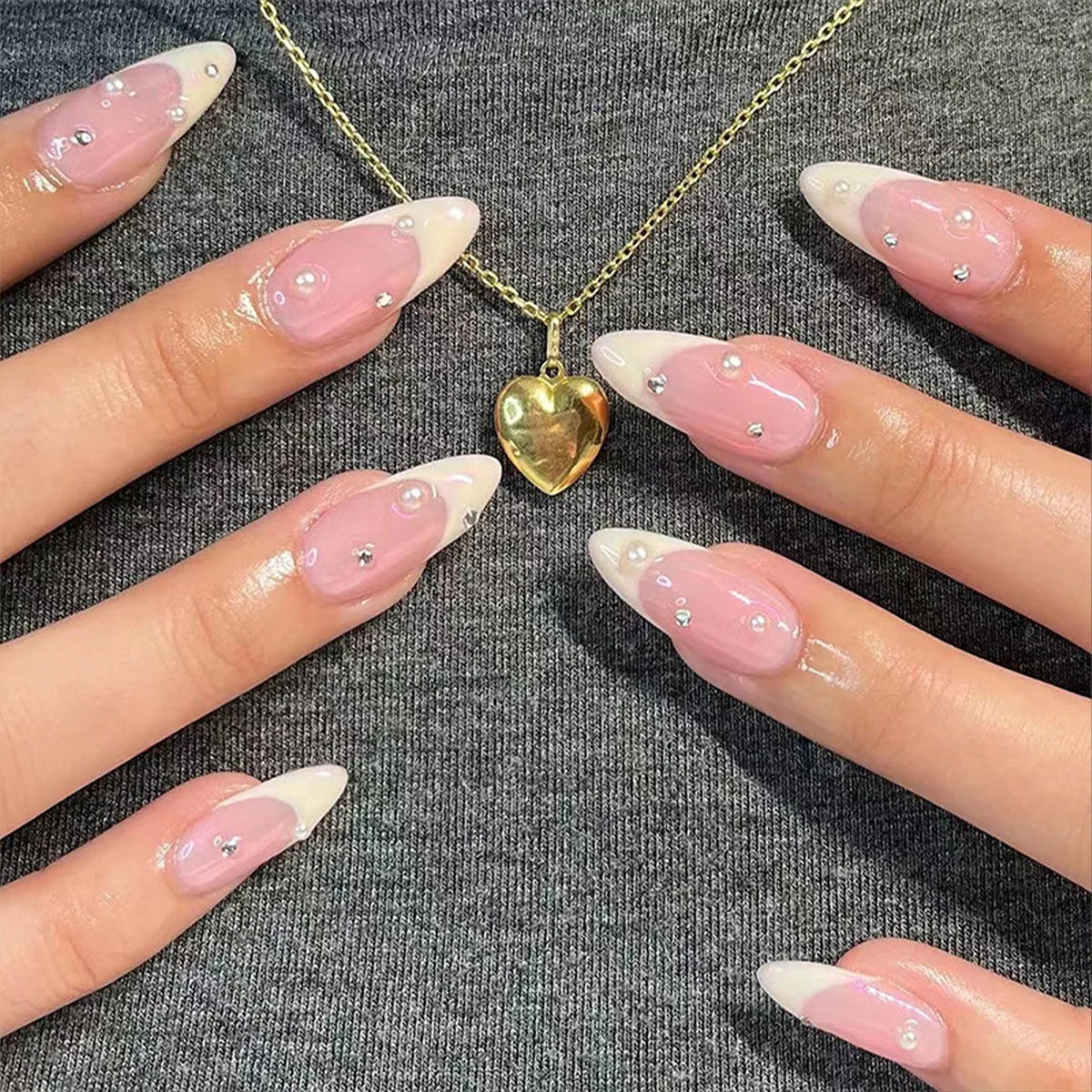 Long Almond Fake Nails-3