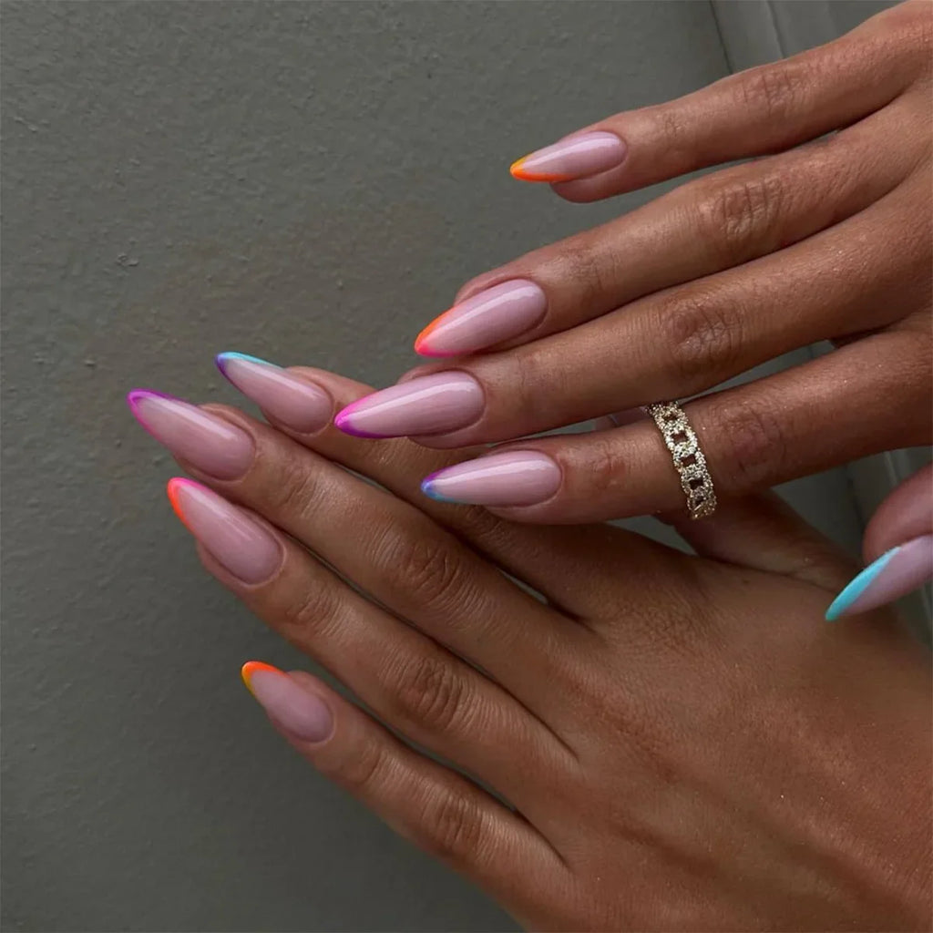 Long Almond Fake Nails-4