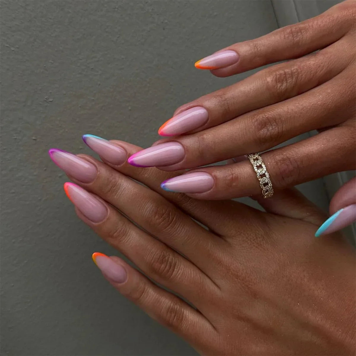 Long Almond Fake Nails-4