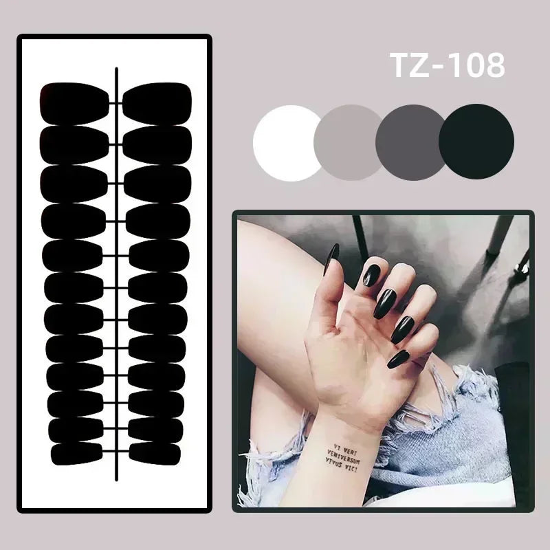 Long Almond Fake Nails-5