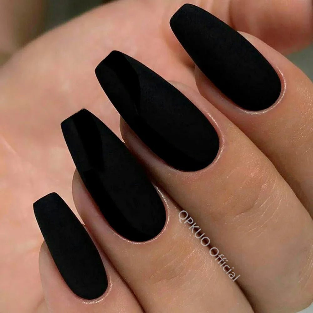 Matte Black Press On Fake Nails-0