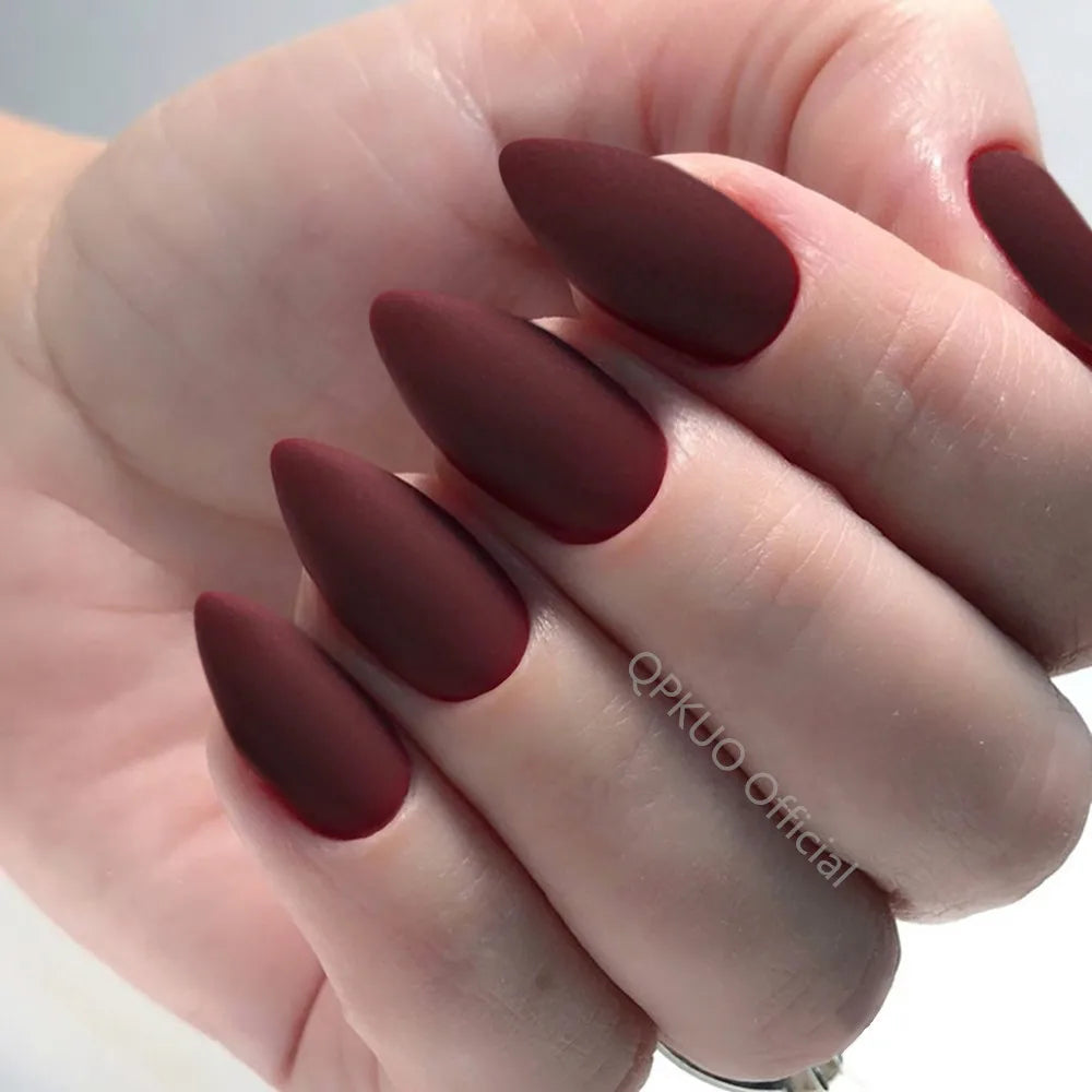 Matte Black Press On Fake Nails-5