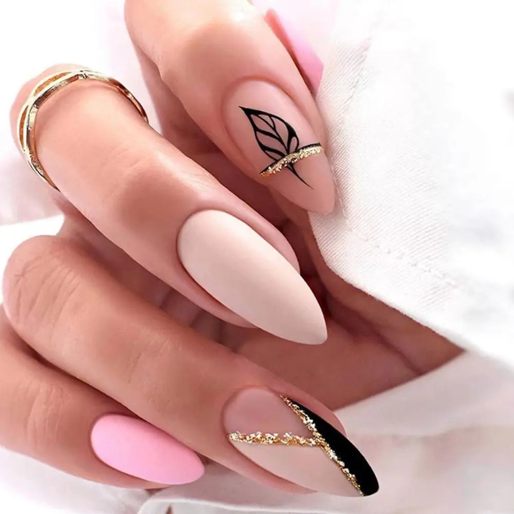 24Pcs Long Almond False Nails Set DIY Manicure-36