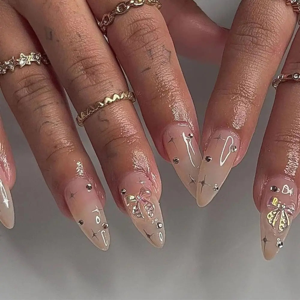 24Pcs Long Almond False Nails Set DIY Manicure-53